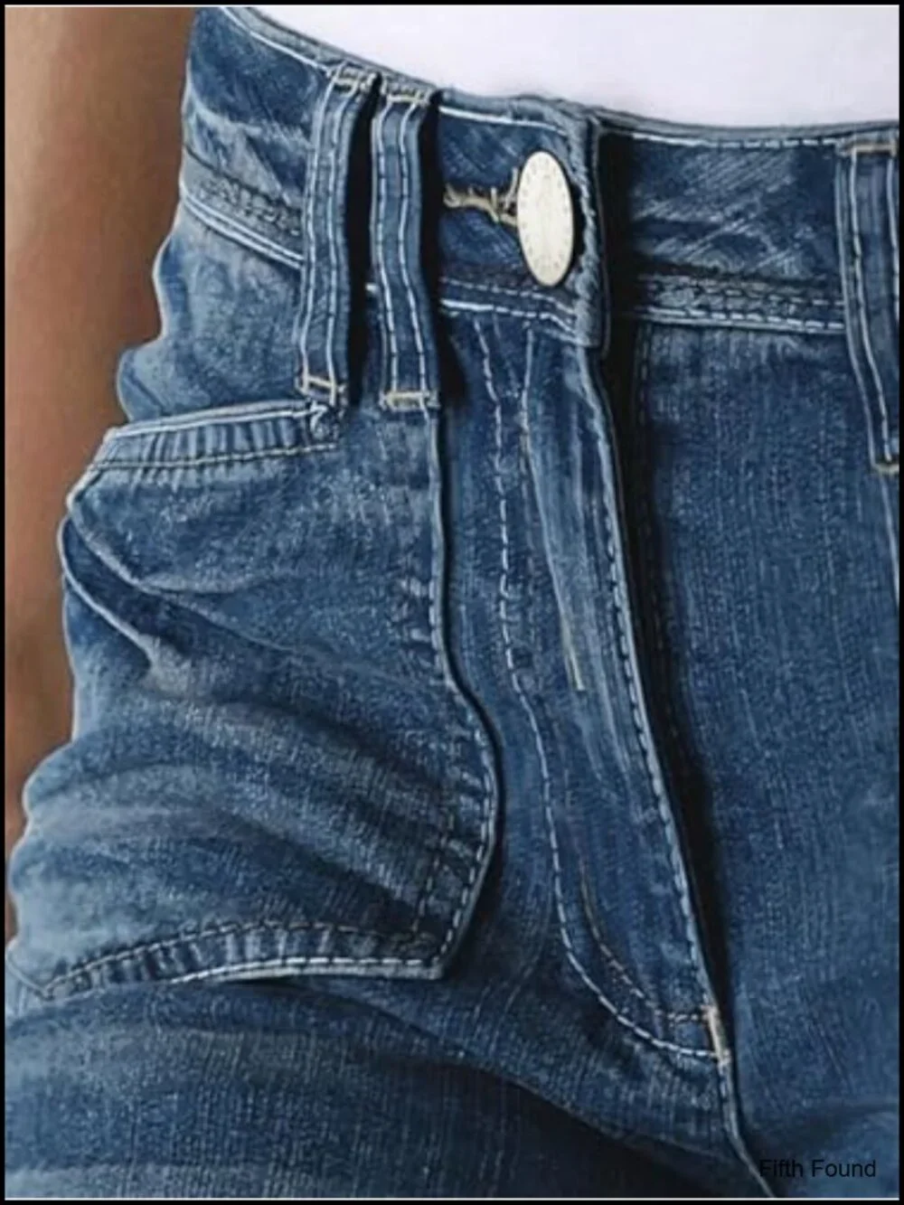 Mid Rise Bermuda Denim Shorts with Flap Pockets Roll Hem Straight Leg